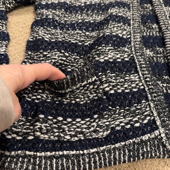 Anthropologie Moth Cardigan Sweater Mademoiselle Navy Boucle Chunky Knit LARGE - Picture 6 of 16